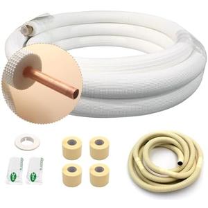 VEVEVA 50FT Copper Tubing Mini Split Line Set 1/2" OD Single Tube with Nuts,1/2" White Insulation Kit Pipe Round Metal for Air Condition,HVAC Heating System, Refrigeration,Industry, DIY