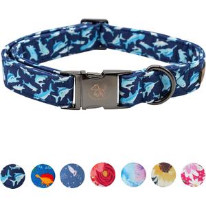 Elegant little tail Dog Collar, Blue Shark Pattern Pet Collar Durable Cute Dog Collars Male or Female Pet Gift Adjustable Dog Collar for Large Dogs (Large (Pack of 1))
