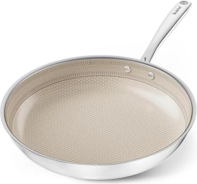 Redchef Non Stick Frying Pans, Hybrid 12 Inch Ceramic Frying Pan, Tri-Ply Stainless Steel Skillet, Non Toxic, PFAS PFOA & PTFE Free, Dishwasher & Oven Safe, Compatible with All Cooktops