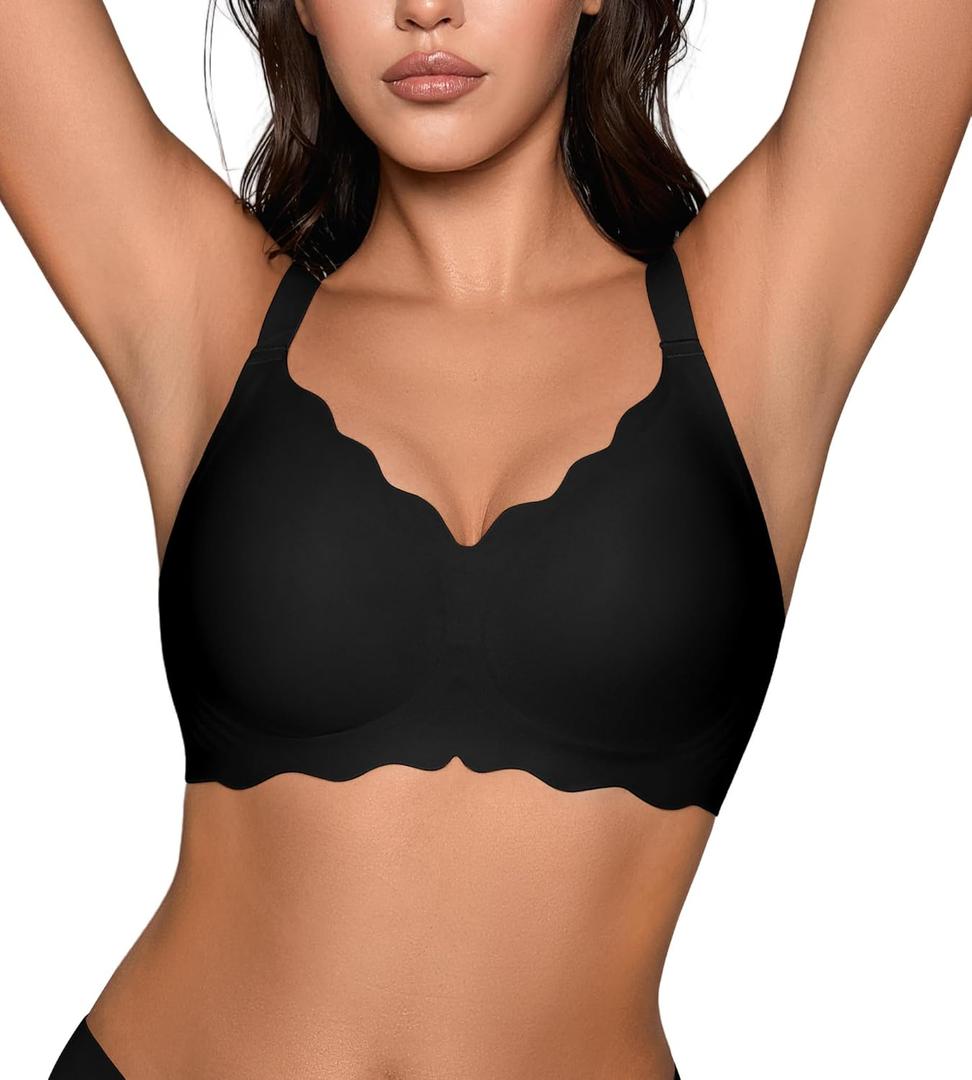 Bras for Women No Underwire - Wireless Seamless Bralettes with Support Padded Full Coverage Comfortable Tshirt Bra (Medium, Black)