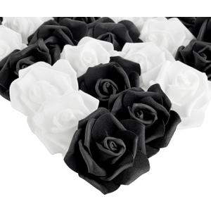 Bright Creations 100 Pack Black and White Artificial Flowers - Bulk Stemless Fake Foam Roses for Decorations, DIY Crafts, Bouquets (3 in)