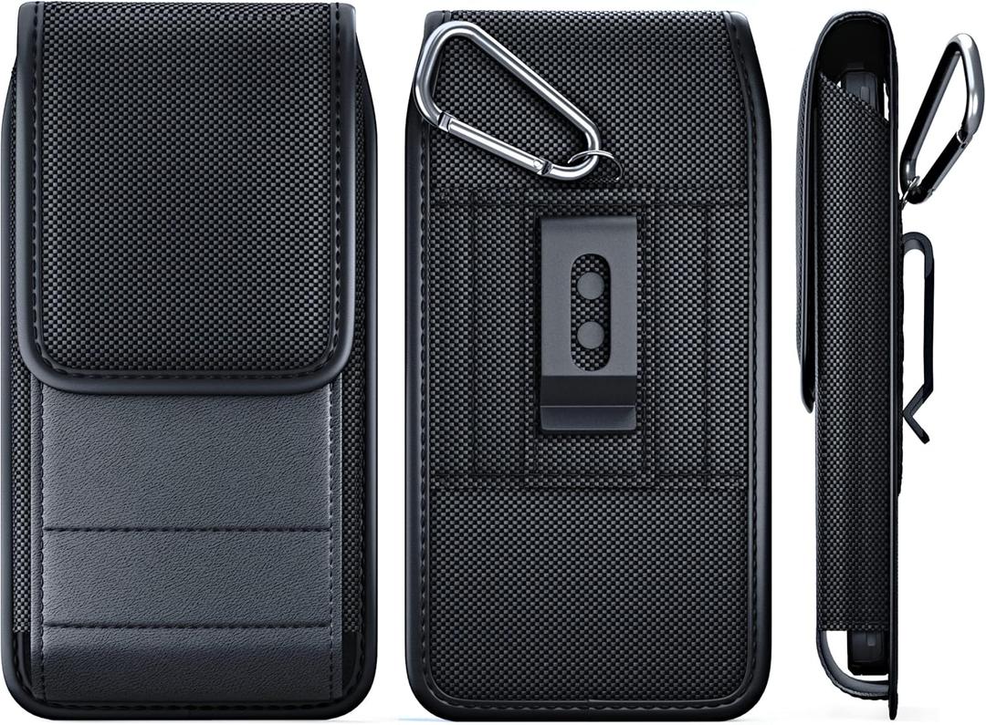Belt Holder for iPhone 17 17 Pro 16 16e 16Pro 15 14 13 12 11 Xs XR  Vertical Rugged Nylon Cell Phone Holster Case with Clip for Men (Fits Otterbox Commuter Case) Black