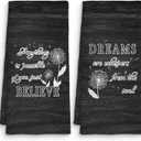 Inspirational Dandelion Kitchen Towels Set of 4, Motivational Quotes Dish Tea Towels, Rustic Believe Dreams Faith Love Decorative Hand Towels for Bathroom Kitchen, 16x24 Inches (Coal Black)
