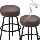 FUANGUI Bar Stool Covers Round Set of 2, Waterproof PU Bar Stool Seat Covers with Elastic Bands,Bar Stool Chair Covers Washable Stool Cushion Slipcover for 16-18 Inch - Coffee