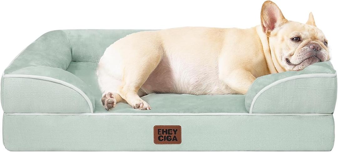 EHEYCIGA Orthopedic Dog Bed for Small Dogs, Waterproof Memory Foam Small Dog Beds with Sides, Non-Slip Bottom and Egg-Crate Foam Medium Pet Couch Bed with Washable Removable Cover, Sage Green (24.0"L x 18.0"W x 6"Th)