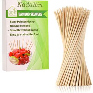 200 PCS Bamboo Skewers, 6 Inch Food Sticks for Appetizers, Fruit, Grilling Kebabs, Cocktail Picks for Drinks, Toothpicks Natural, Kitchen Gadget