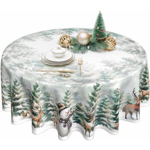 Christmas Round Tablecloth 60inch for Home Rustic Farmhouse Living Room Christmas Party Decorations (Gray Green)