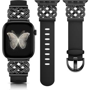 Minyee Celtic Knot Silicone Band Compatible with Apple Watch Band for Women 42/46/41/40/38/44/45/49mm, Dressy Thin Soft Silicone Stylish Sport Strap for iWatch Series 11 10 9 8 7 6 5 4 Ultra/SE 3 2 1