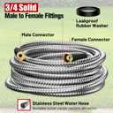 Beitopamz Garden Hose 25 ft, Stainless Steel Metal Water Hose with Nozzle, Flexible and Durable, Rust Proof, No-Kink, Heavy Duty, Leakproof 3/4'' Brass Fittings, Lightweight Hose for Patio, Lawn