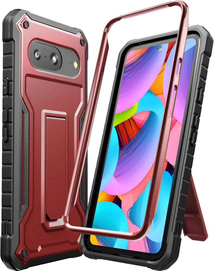 DUOPAL for Google Pixel 8 Case (Does NOT FIT Non-7 or pro), Military Grade Protection Shockproof Case Built-in Kickstand Compatible with Pixel 8 Phone 6.2 Inch (Red)