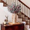 8 Pcs 25.6" Artificial Christmas Snow Flocked Pine Branches with Pine Cones Red Berries Faux Greenery Stems Winter Xmas Tree Needle Pick for Vase Filler DIY Craft Garland Wreath Home Decor