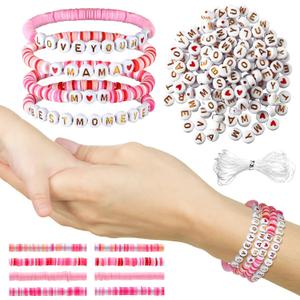 Solsew Mom Bracelet Set Gift for Mother's Day Heishi Bracelet Craft Mama Polymer Clay Beaded Stretch DIY Jewelry Kit with 2560 Pcs Clay Beads 480 Pcs Letter Beads for Women Mother Summer Beach