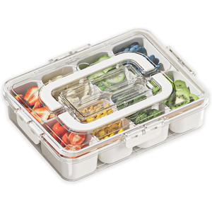 Snack Box with 8 Compartments, Picnic Box, Snack Box with Lid and Handle, Place Various Sweets, Nuts, Fruits and Biscuits