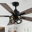 52" Farmhouse Rustic Caged Chandelier Fan with Light