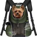WOYYHO Pet Dog Carrier Backpack Small Dog Front Backpack Ventilated Mesh Dog Travel Back Pack with Safety Belt for Travel Hiking Cycling Outdoor Adventures (Size M: 5-9 lbs, Army Green)