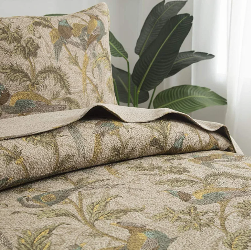 Brandream Bedding American Country Quilt Comforter Sets Cotton Birds Printing Queen Quilt Set Vintage Bedspread Coverlet Set 3 Pcs