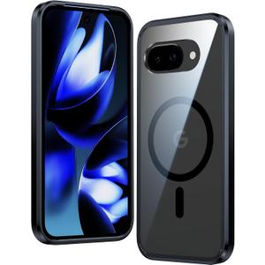 FNTCASE for Google Pixel 9a Case: Magnetic Military Grade Drop Protection Anti Yellowing Cell Phone Cover - Rugged Shockproof Protective Bumper Transparent Cases(Black Magnetic)