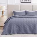Love's cabin King Size Quilt Bedding Set Bluish Grey Bedspreads - Bed Summer Lightweight Bedspread Comforter - Wave Pattern Bedding Coverlet for All Season - 3 Pieces (1 Quilt, 2 Pillow Shams)
