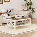 ChooChoo Farmhouse Coffee Table, Wooden Coffee Tables with Thicker Legs, White Coffee Table with Storage for Living Room, 40 Inches