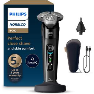 Philips Norelco Shaver i9000, Wet & Dry Electric Shaver, Ink Black, SenseIQ Technology, Triple Lift & Cut System, 360 Rotating Dual SteelPrecision Precision Blades, Nose Trimmer, Model X9000/90