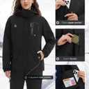 ASPO Women's Ski Jacket Waterproof Winter Jacket Insulated Warm Fleece Lined Windproof Snow Coats with Hood Snowboarding (Black, L)