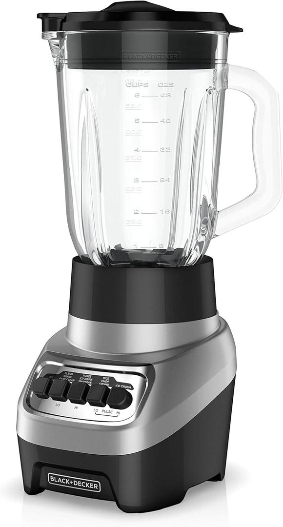 BLACK+DECKER PowerCrush Multi-Function Blender with 6-Cup Glass Jar, 4 Speed Settings, Silver