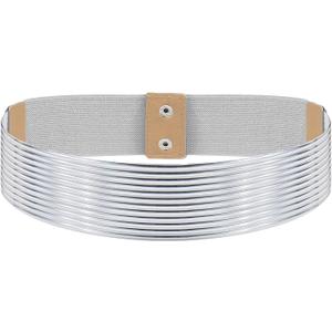 Glamorstar Wide Stretchy Waist Belts Vintage Elastic Belts for Women Dresses (Fit Waist 30"-35", Silver)