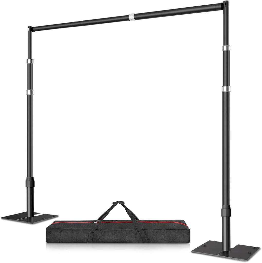 10x10 Pipe and Drape Stand Kit, Heavy Duty Backdrop Stand Adjustable, Sturdy Metal Back Drop Decoration Frame with Flat Base for Parties, Flower Wall, Wedding, Event,Trade Shows, Photo Shoot- Black (10ftx10ft)