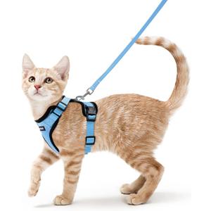 rabbitgoo Cat Harness and Leash for Walking, Escape Proof Soft Adjustable Vest Harnesses for Cats, Easy Control Breathable Reflective Strips Jacket, Light Blue, XS