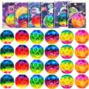 24 Pcs Moon Bouncy Balls Bulk with Cards Multicolored Stress Space Balls Party Favors School Classroom Gifts Exchange Goodie Bags Outdoor Sport Toys for Toddlers Boys Girls Kids Teens