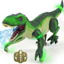 BEMITON Remote Control Dinosaur Toys for Kids - Best Birthday Gifts for 3 4 5 6 7 8 9 10 11 12 Year Old Boys, Realistic RC Walking Dino Toy with Light, Roaring, Spray - Olive Green