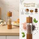 Wooden Salt and Pepper Grinder Set, 8 inch Manual Refillable Wooden Salt and Pepper Shakers Mill with Tray, Adjustable Coarseness, Solid Wood with Ceramic Stainless Steel Core, Transparent - 2 Packs
