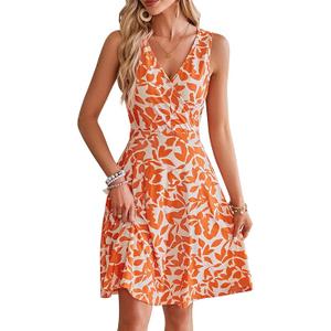 Naggoo Sundresses for Women Summer Casual Faux Wrap V Neck Floral Short Tank Dress with Pockets M