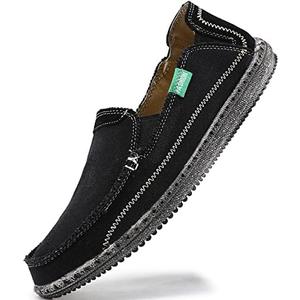 VILOCY Men's Slip on Deck Shoes Casual Canvas Loafers Beach Boat Shoes Zero Drop Vintage Flat, Size 46