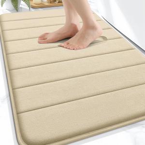 OLANLY Memory Foam Bath Mat 30x20, Super Soft Absorbent Bathroom Rugs, Quick Dry, Machine Washable Shower Floor Rugs, Bathmat Carpet, Bathroom Home Decor Accessories, Beige