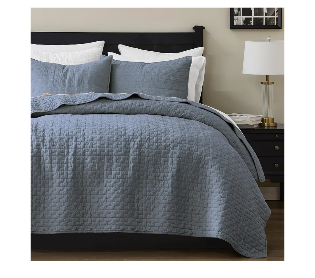 palassio Blue Grey 100% Cotton Quilt California Cal King Size Bedding Sets with 2 Pillow Shams, Oversized Lightweight Bedspread Shabby Chic Coverlet, Soft Bed Cover for All Season, 3 Pieces