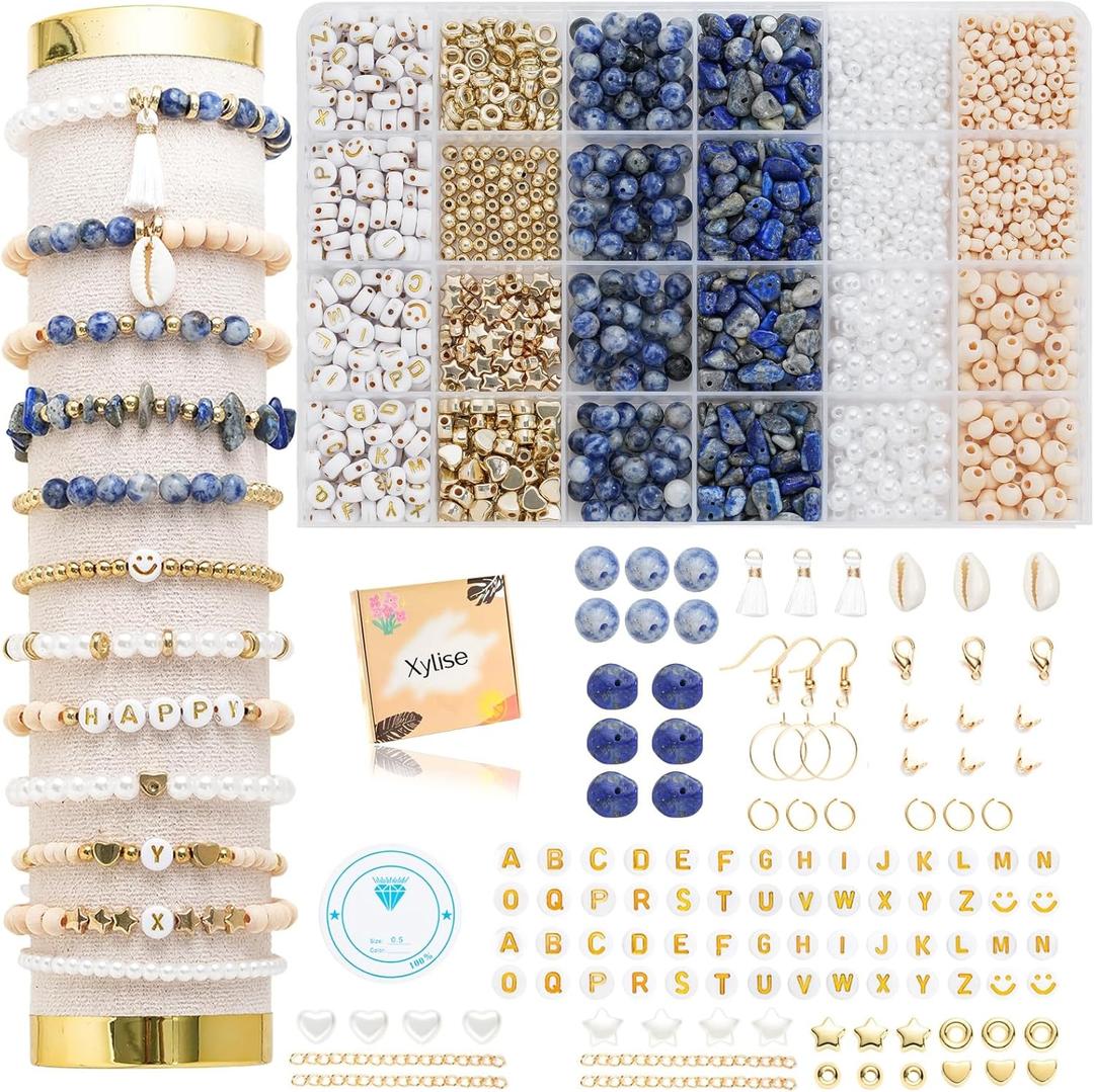 Xylise Jewelry Making Supplies Kit Natural Stone Beads for Irregular Natural Stone with for DIY Craft Bracelet Necklace Earrings for Adults (Blue dot Color)
