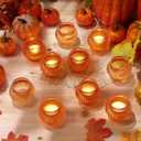 Mumufy 24 Pcs Thanksgiving Glass Votive Candle Holders Orange Pumpkin Tealights Candle Holder for Halloween Fall Table Centerpieces Wedding Birthday Anniversary Parties Decorations for Home