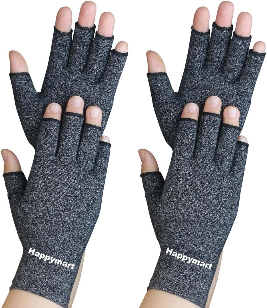2 Pairs Arthritis Gloves, Hand Compression Gloves for Rheumatoid, Pain Relief, Carpal Tunnel, Swelling, Joint Support, Driving Fingerless Gloves for Women Men (Black, Medium) (Medium (Pack of 4))