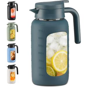 68oz Glass Pitcher with Handle and Lid,Borosilicate Leakproof Glass Water Pitcher for Fridge, Multifunctional Iced Tea Pitcher Glass Carafe for Cold Brew Lemonade Juice and Sun Tea