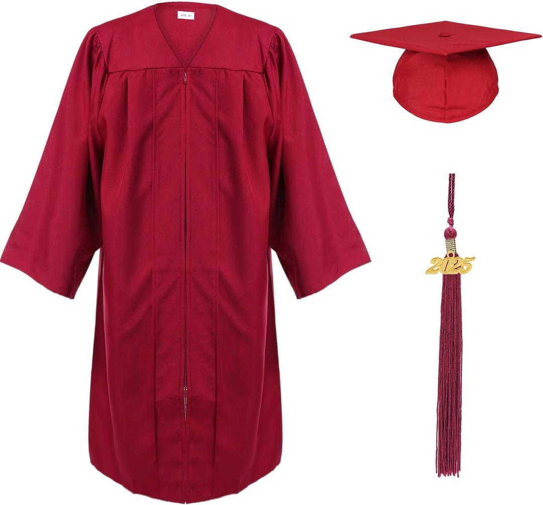 Unisex Adult Matte Graduation Cap and Gown Tassel Set (51''FF(5'6''-5'8''), Maroon)