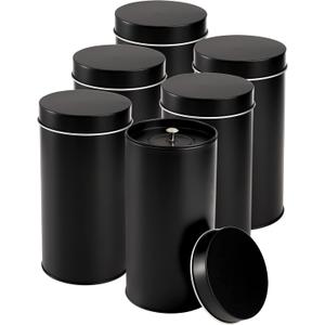 Yesland 6 Pack Tea Tin Canister with Airtight Double Lids, 32 Fl Oz Tin Can Box and Large Round Kitchen Canisters for Loose Tea, Coffee, Candy, Herbs and Spices(Black)