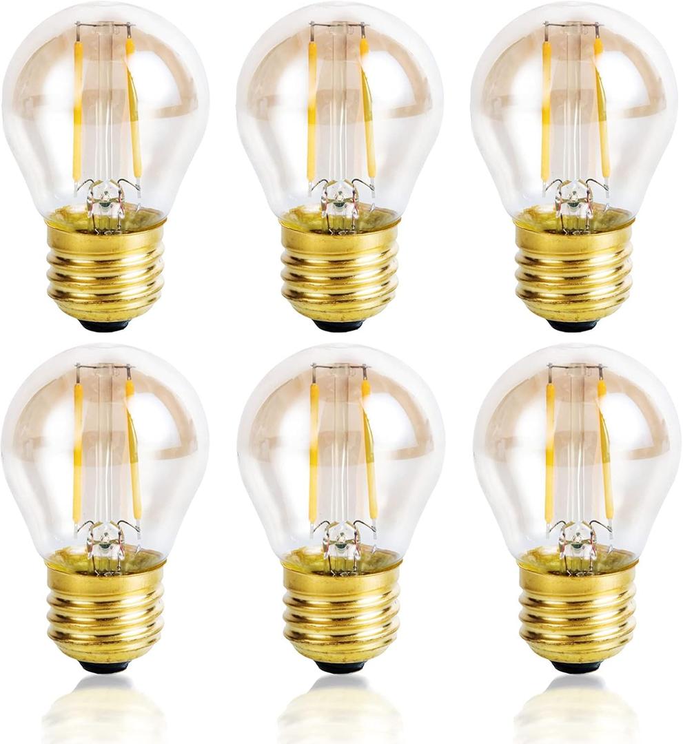 Vintage Amber Light Bulbs 25 watt Equivalent Dimmable E26 LED Bulb 2500K Warm Light, 2W LED Globe Edison Decorative Light Bulb, 6 Pack