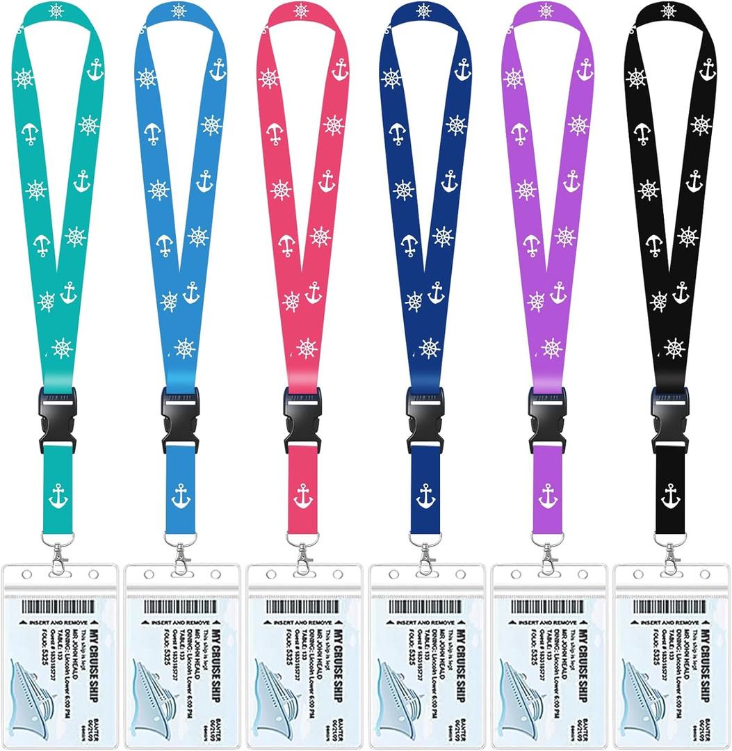 Cruise Lanyards, Waterproof Cruise Lanyard with Detachable Buckle & ID Badge Holder for Cruises Ships Key Cards, Cruise Essentials & Must Have Accessories (6 Pcs with 6 Colors)