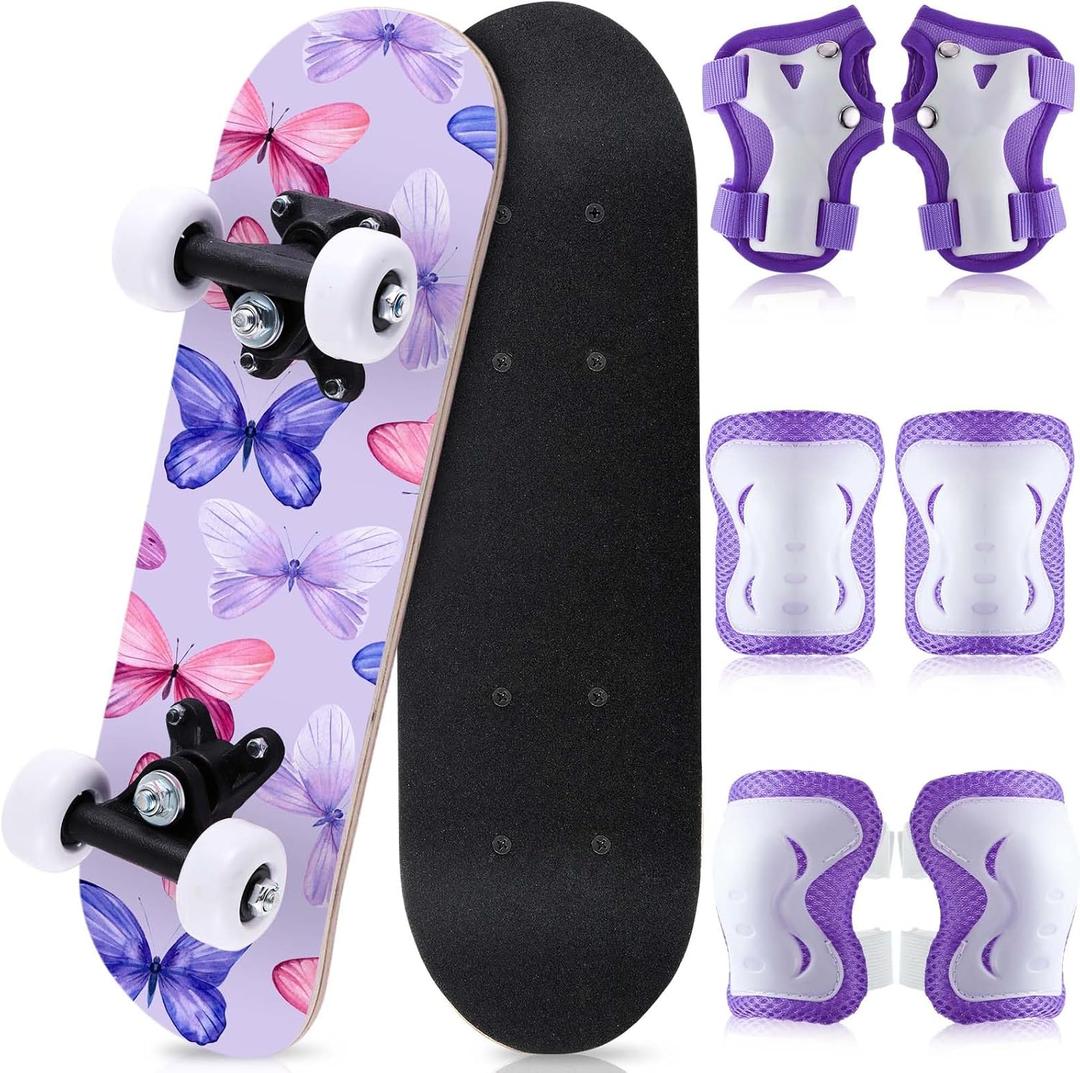Honoson 7 Pcs Skateboard for Toddlers Beginners Knee Elbow Pads Wrist Guards Gear Set (Age 2-5 Kids 17 x 5'')