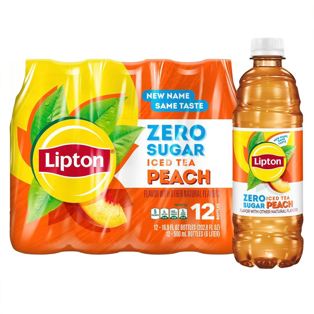 Lipton Zero Sugar Iced Tea, Peach, 16.9 fl oz Bottles, (12 Pack) (EXP 12/07/26)