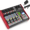 PYLE Studio Audio Sound Mixer Board - 6 Channel Bluetooth Compatible Professional Portable Digital DJ Mixing Console w/ USB Mixer Audio Interface - Mixing Boards For Studio Recording - PMXU68BT