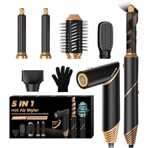5 in 1 Blow Dryer Brush, Hair Dryer Brush with Detachable Air Styler, Negative Ionic Magic Hair Styler, Hot Air Brush for Women Volumizer, Straightener, Drying