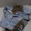 RINTONIX Womens Button Down Distressed Leopard Denim Jean Jacket Washed Long Sleeve Ripped Cheetah Jean Coat (3X-Large, Blue)