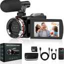 4K 60FPS Video Camera Camcorder with HDMI Cable, 48MP Vlogging Camera for YouTube, 21X Zoom Dual Lens Camera Recorder, Rotatable Screen Video Recorder with Mic, 2 Batteries